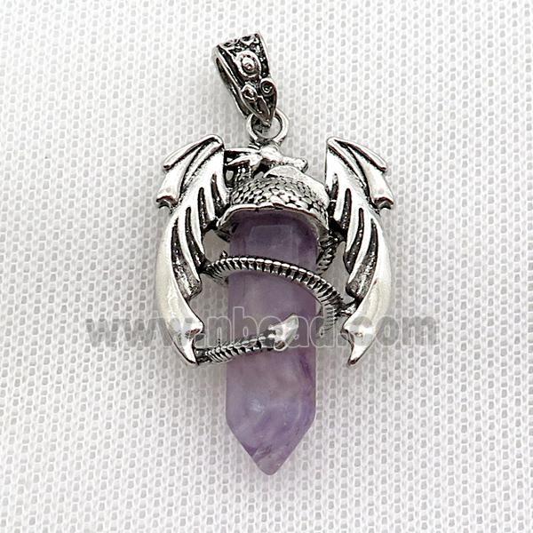 Alloy Dragon Pendant Pave Purple Amethyst Antique Silver