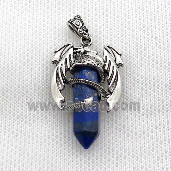 Alloy Dragon Pendant Pave Blue Lapis Lazuli Antique Silver