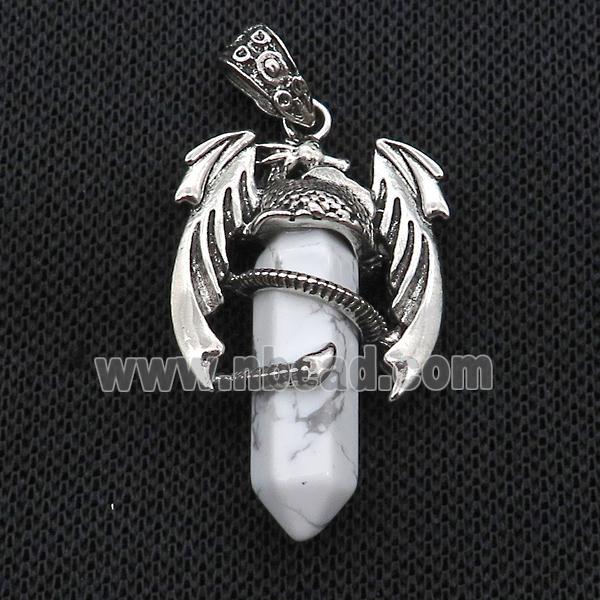Alloy Dragon Pendant Pave White Howlite Turquoise Antique Silver