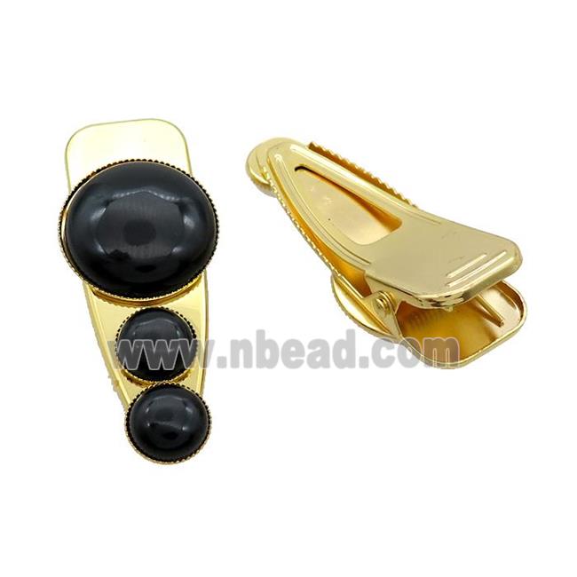 Copper Hair Clips Pave Black Onyx Agate Gold Plated