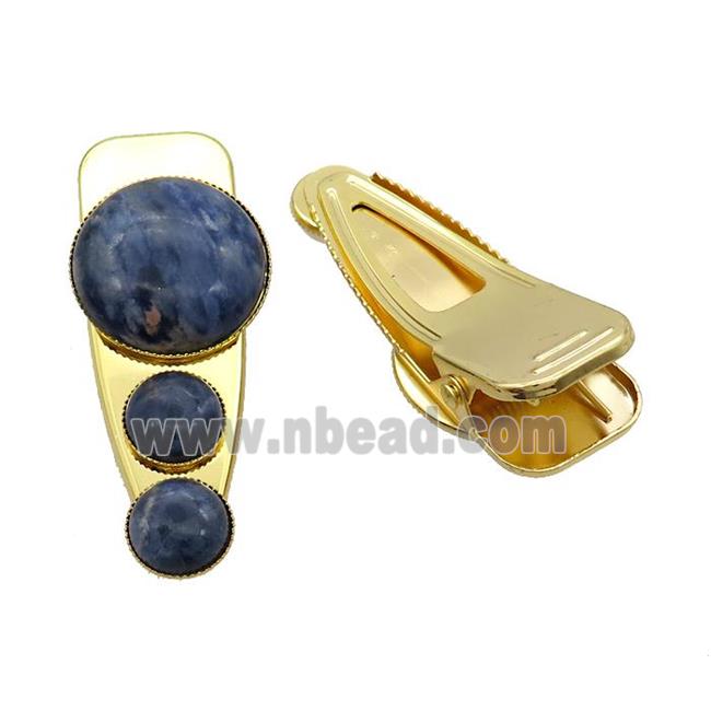Copper Hair Clips Pave Blue Sodalite Gold Plated