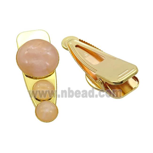 Copper Hair Clips Pave Rose Quartz Gold Plated