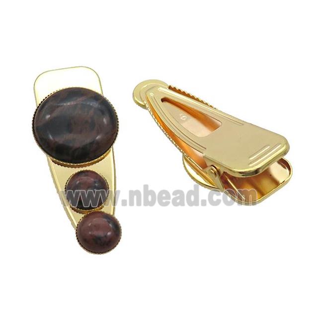 Copper Hair Clips Pave Autumn Jasper Gold Plated