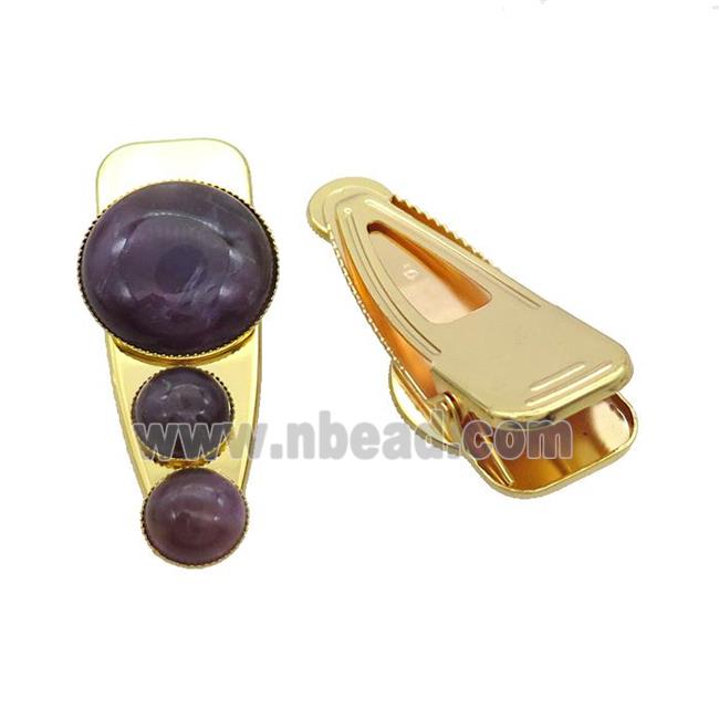 Copper Hair Clips Pave Purple Amethyst Gold Plated