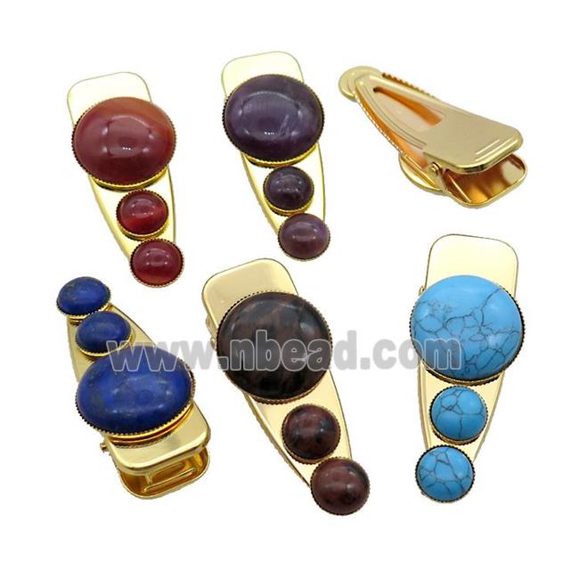 Copper Hair Clips Pave Gemstone Gold Plated Mixed