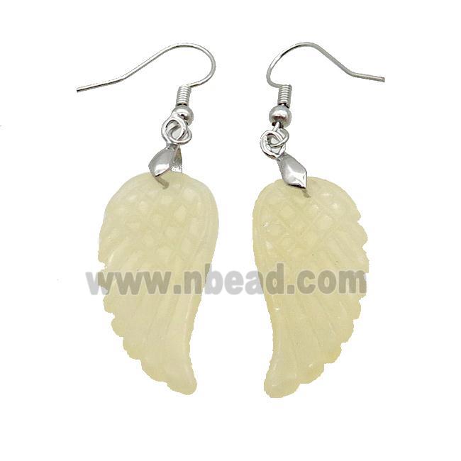 Natural Yellow Honey Jade Angel Wings Hook Earring