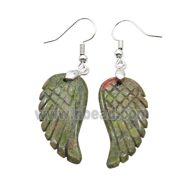Green Unakite Angel Wings Hook Earring