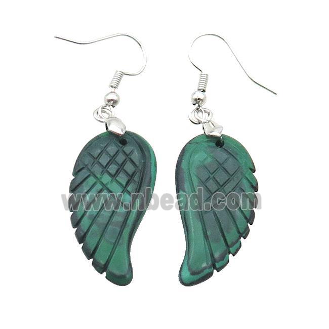 Green Synthetic Malachite Angel Wings Hook Earring