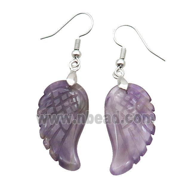 Purple Amethyst Angel Wings Hook Earring
