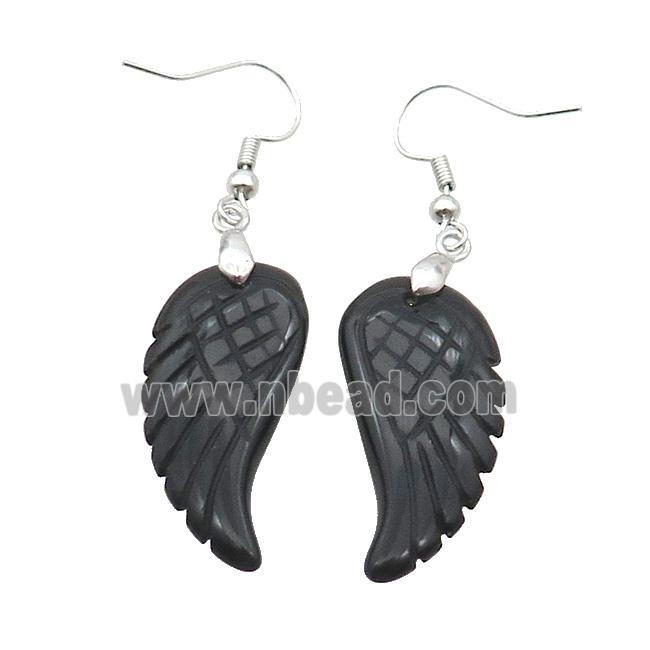 Black Onyx Agate Angel Wings Hook Earring