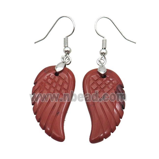 Natural Red Jasper Angel Wings Hook Earring
