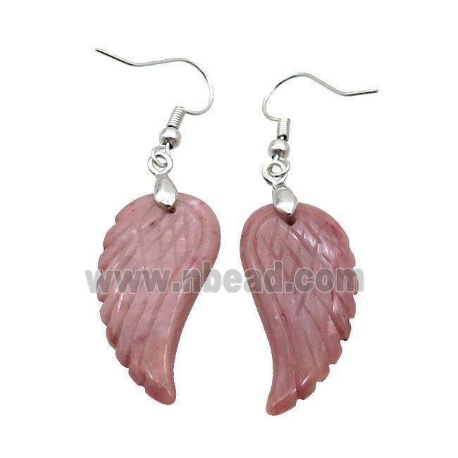 Pink Wood Lace Jasper Angel Wings Hook Earring