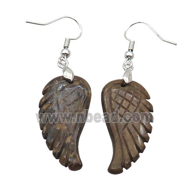 Natural Bronzite Angel Wings Hook Earring