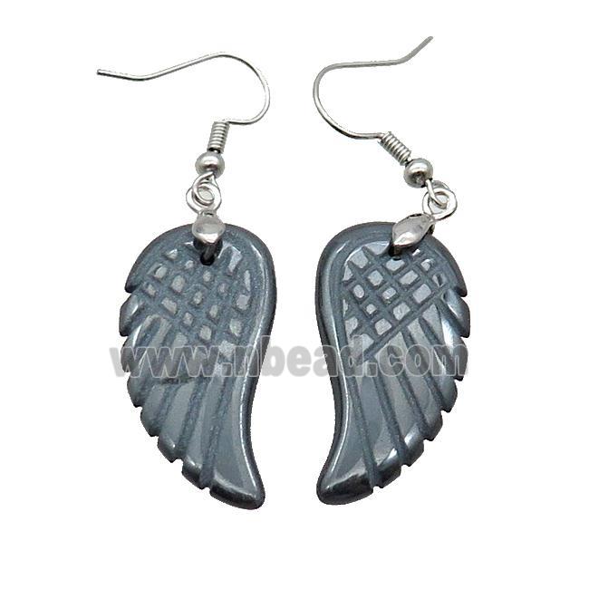Blue Hematite Angel Wings Hook Earring