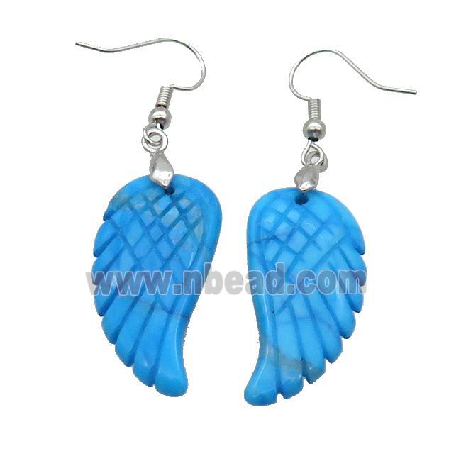 Blue Dye Crazy Agate Angel Wings Hook Earring