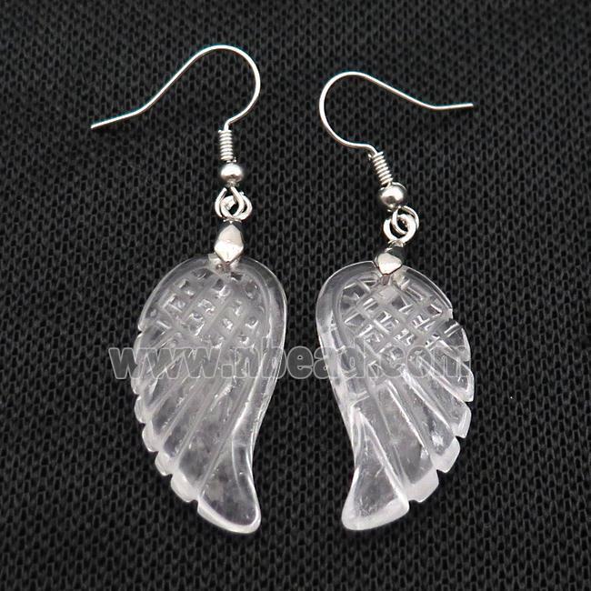 Clear Quartz Angel Wings Hook Earring