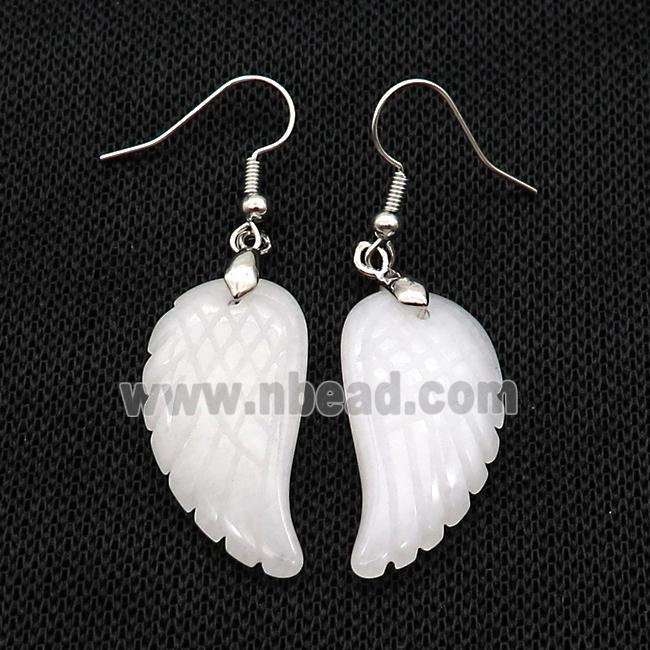 White Jade Angel Wings Hook Earring