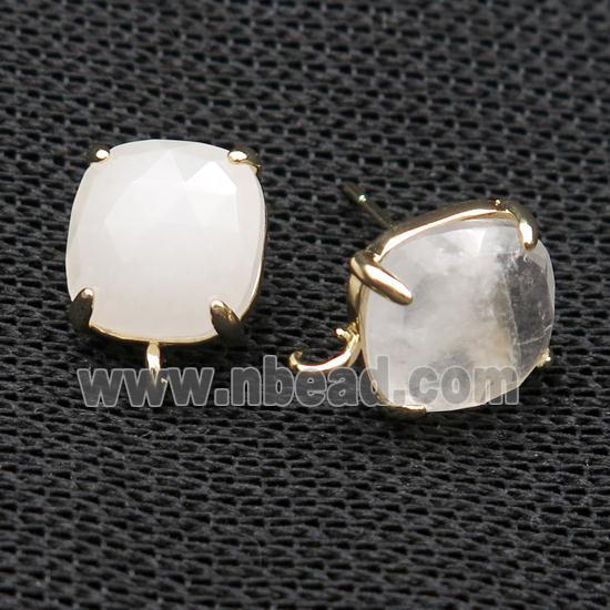 Copper Stud Earring Pave Clear Quartz Square Gold Plated