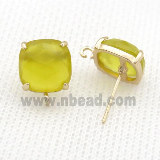 Copper Stud Earring Pave Jade Quartz Square Gold Plated