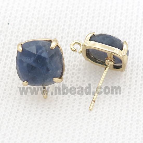 Copper Stud Earring Pave Blue Sodalite Square Gold Plated