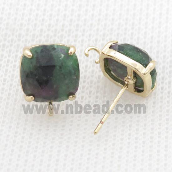 Copper Stud Earring Pave Zoisite Square Gold Plated
