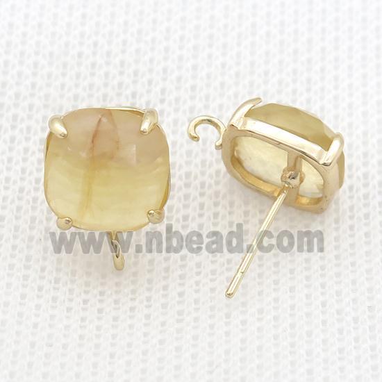 Copper Stud Earring Pave Yellow Citrine Square Gold Plated