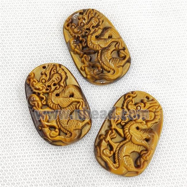 Natural Tiger Eye Stone Pendant Loong Dragon Carved