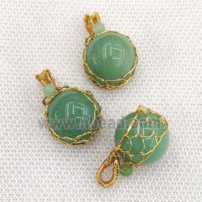 Natural Green Aventurine Sphere Ball Pendant Wire Wrapped