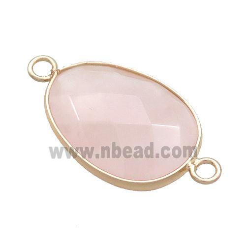 Pink Rose Quartz Teardrop Connector Gold Plated