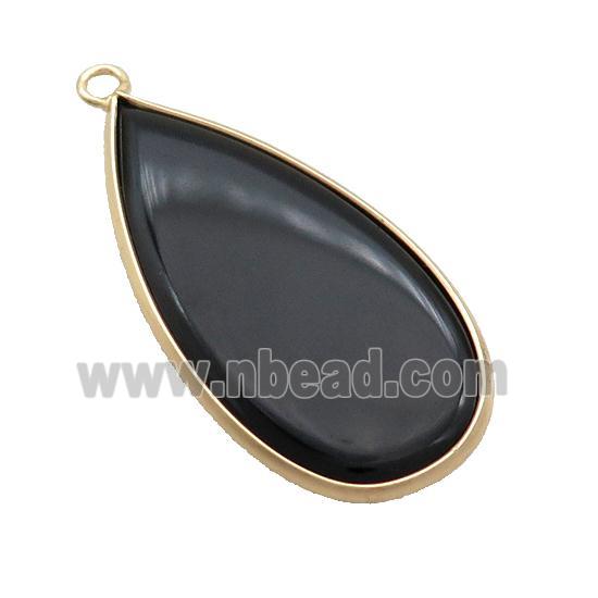 Black Onyx Agate Teardrop Pendant Gold Plated