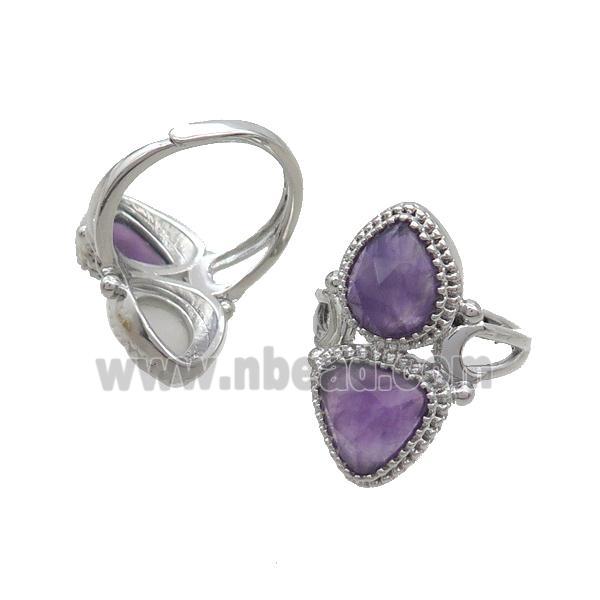 Copper Ring Pave Amethyst Adjustable Platinum Plated