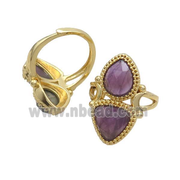 Copper Ring Pave Amethyst Adjustable Gold Plated