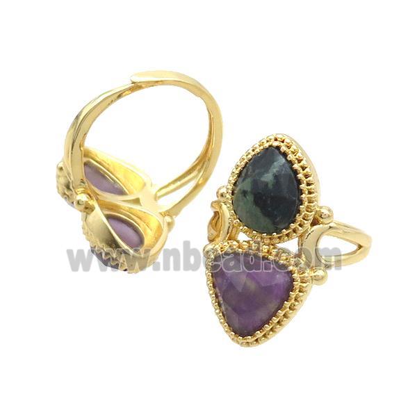 Copper Ring Pave Amethyst Kambaba Adjustable Gold Plated