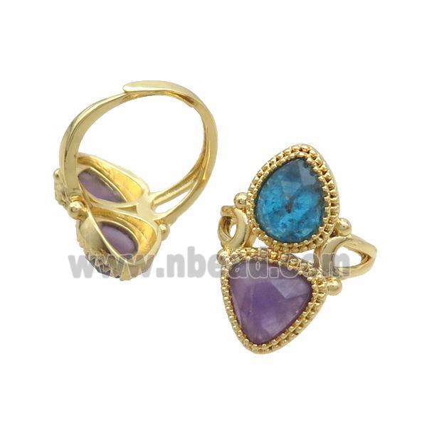 Copper Ring Pave Amethyst Apatite Adjustable Gold Plated