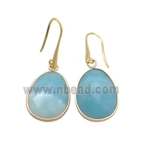 Blue Amazonite Copper Hook Earrings Teardrop Gold Plated