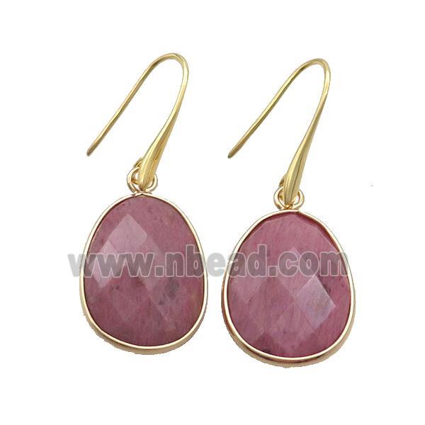 Pink Wood Lace Jasper Copper Hook Earrings Teardrop Gold Plated
