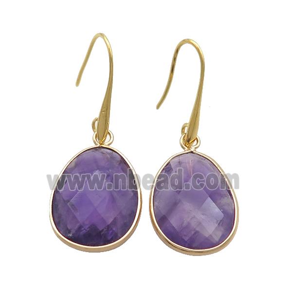 Purple Amethyst Copper Hook Earrings Teardrop Gold Plated