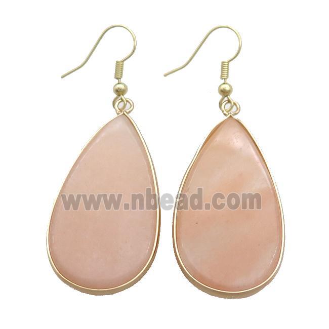 Pink Aventurine Copper Hook Earrings Teardrop Gold Plated