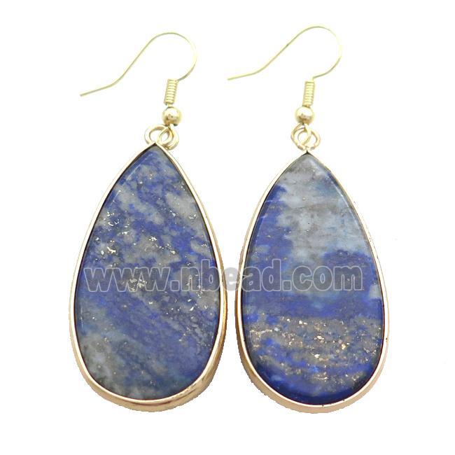 Blue Lapis Lazuli Copper Hook Earrings Teardrop Gold Plated