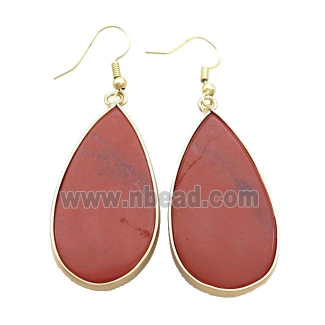 Red Jasper Copper Hook Earrings Teardrop Gold Plated
