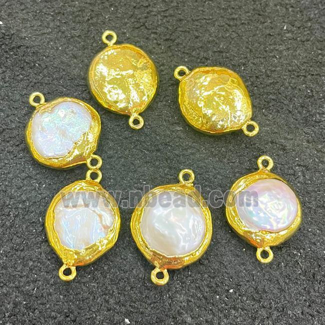 Baroque Style White Pearl Connector Circle Gold Plated