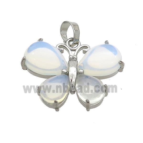 White Opalite Butterfly Pendant Platinum Plated