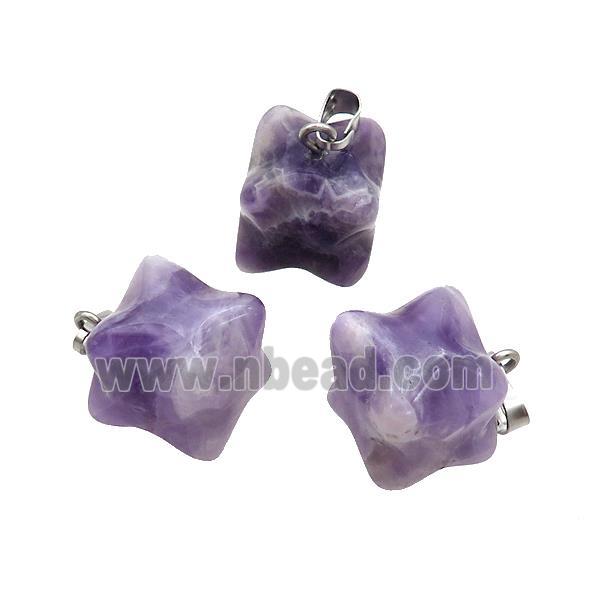 Natural Dogtooth Amethyst Merkaba Star Cube Pendant Purple