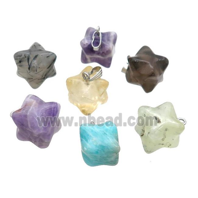Natural Gemstone Merkaba Star Cube Pendant Mixed