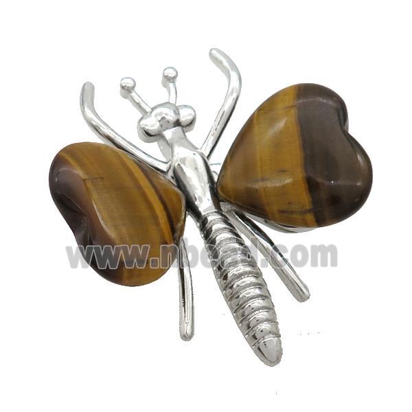 Tiger Eye Stone Pave Butterfly Pendant Alloy Platinum Plated
