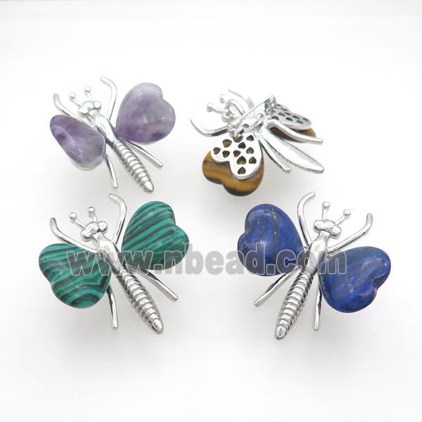 Mixed Gemstone Pave Butterfly Pendant Alloy Platinum Plated