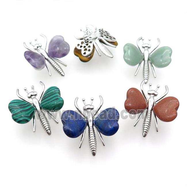 Mixed Gemstone Pave Butterfly Pendant Alloy Platinum Plated