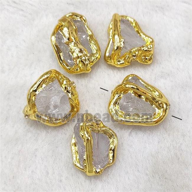 Natural Clear Crystal Quartz Nugget Beads Freeform Rough Gold Plated