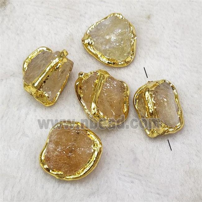 Natural Yellow Citrine Nugget Beads Rough Freeform Gold Plated