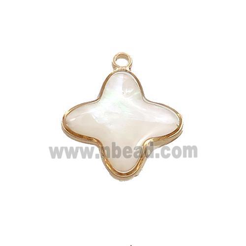White MOP Shell Clover Pendant Gold Plated